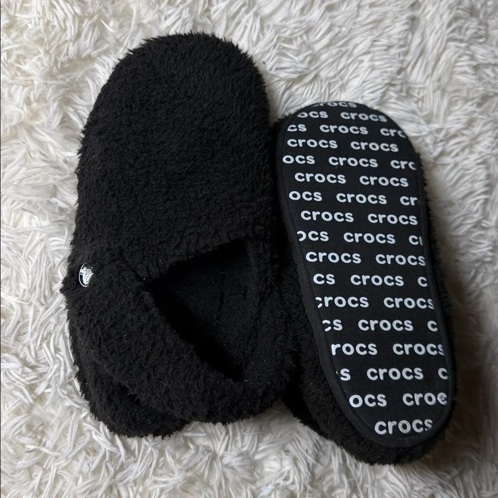 Crocs Black Fuzzy Slippers 4Y